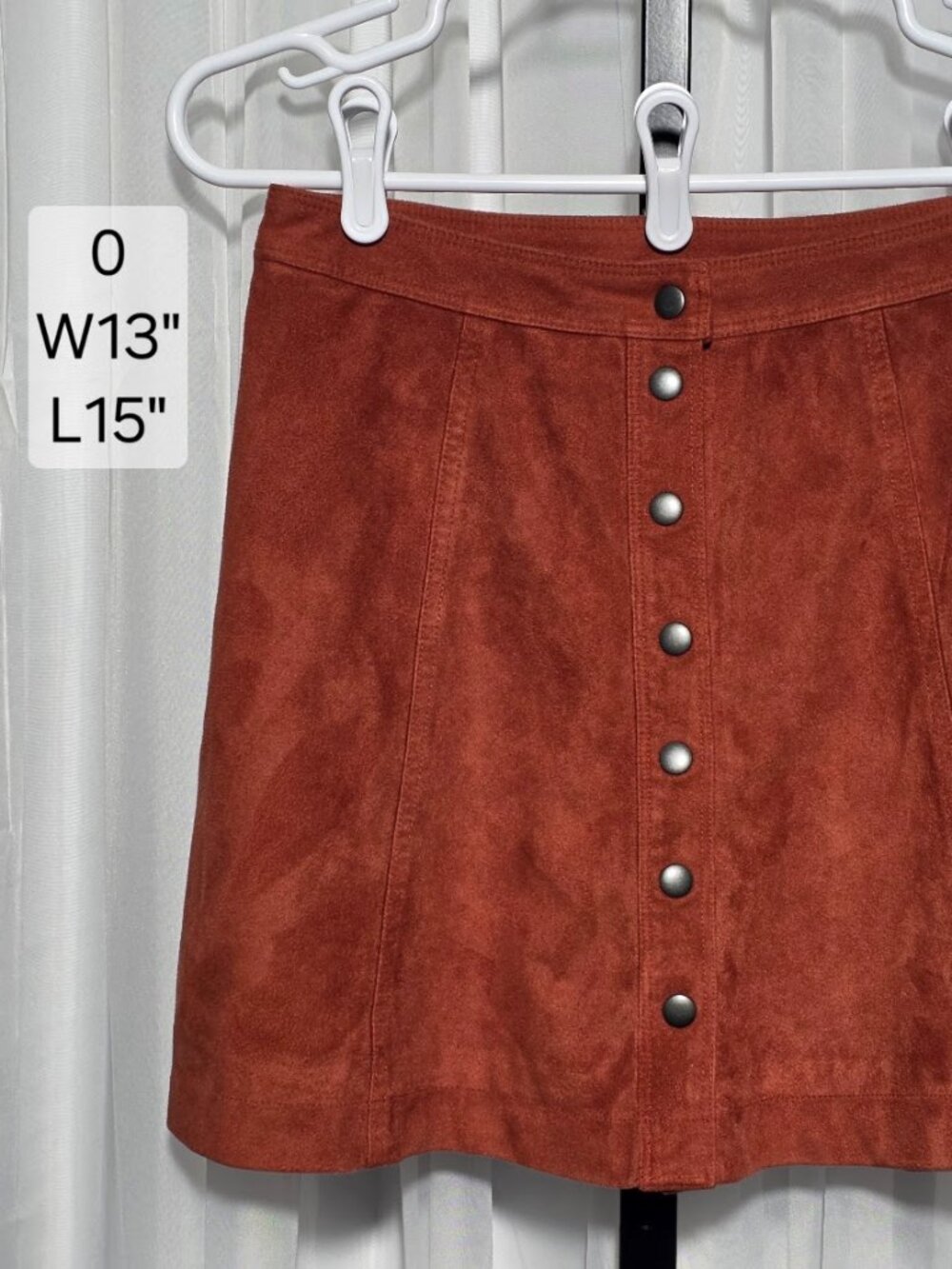 Abercrombie & Fitch Rust Faux Suede Button-Front Mini Skirt Size 0